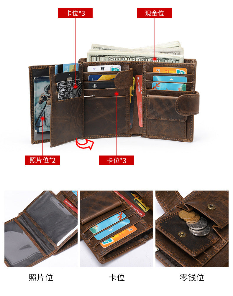 Men's short wallet cowhide genuine leather retro clutch bag card bag men's wallet 