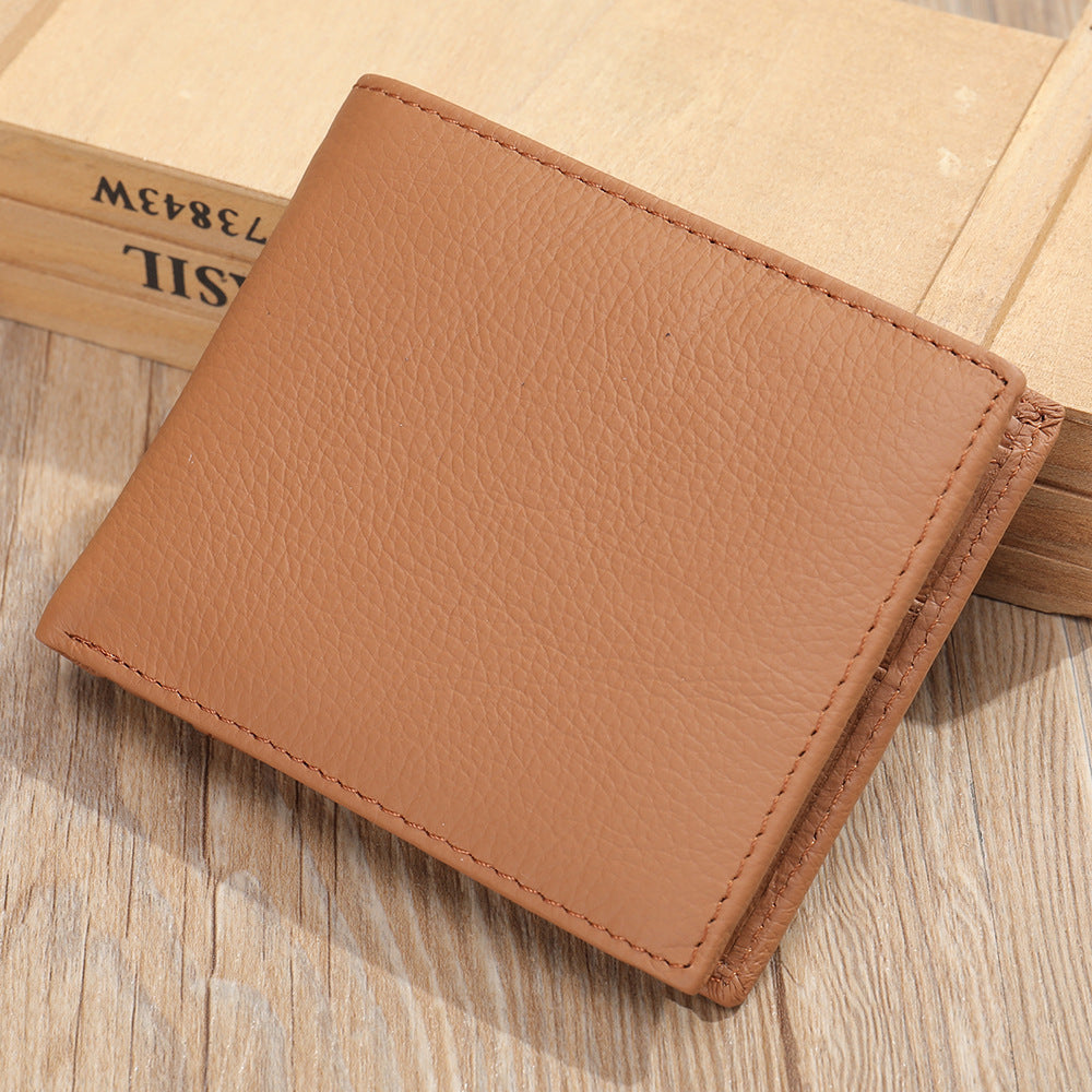 Men's short wallet made of genuine cowhide leather bifold folding DIY handmade wallet men's wallet 