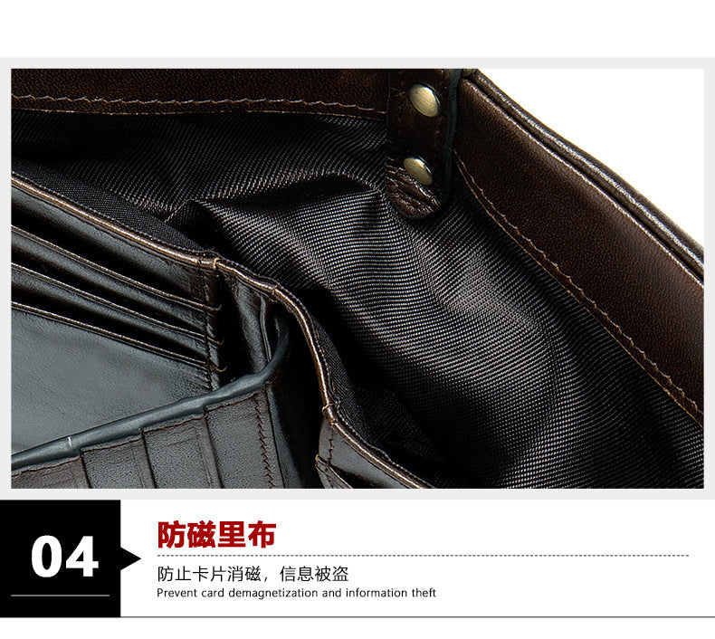 Men's short wallet genuine cowhide leather retro RFID anti-theft card bag 