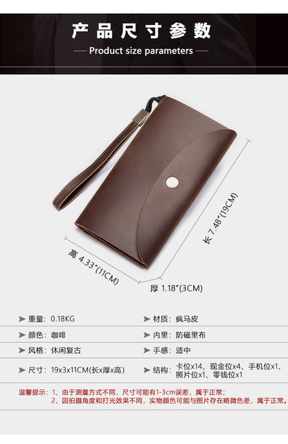 Men's Long Wallet RFID Clutch Bag Crazy Horse Retro Card Holder Men's Wallet Card Bag 
