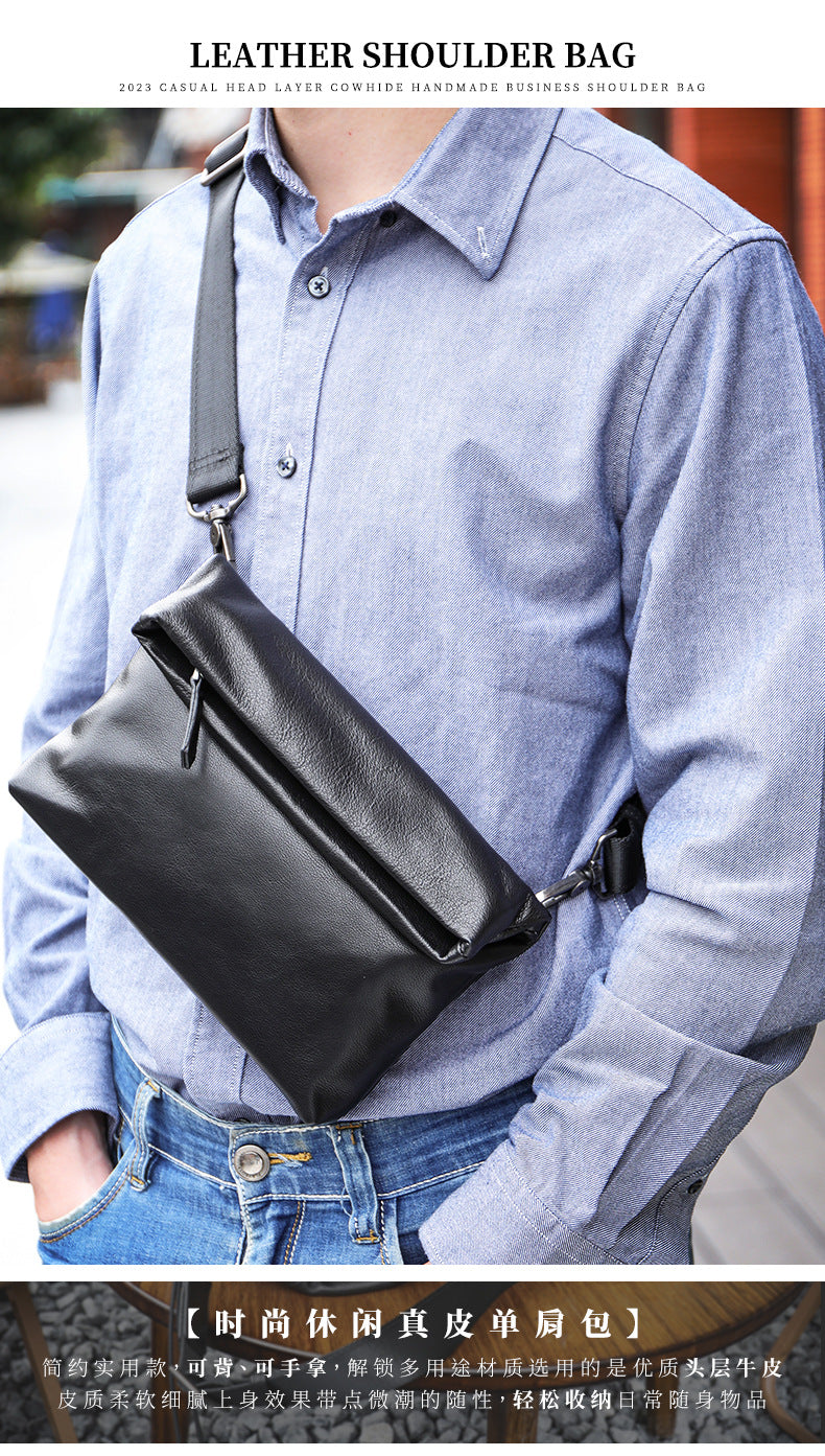 Men's Shoulder Bag Genuine Cowhide Leather Fashion Sports Crossbody Bag for Men 