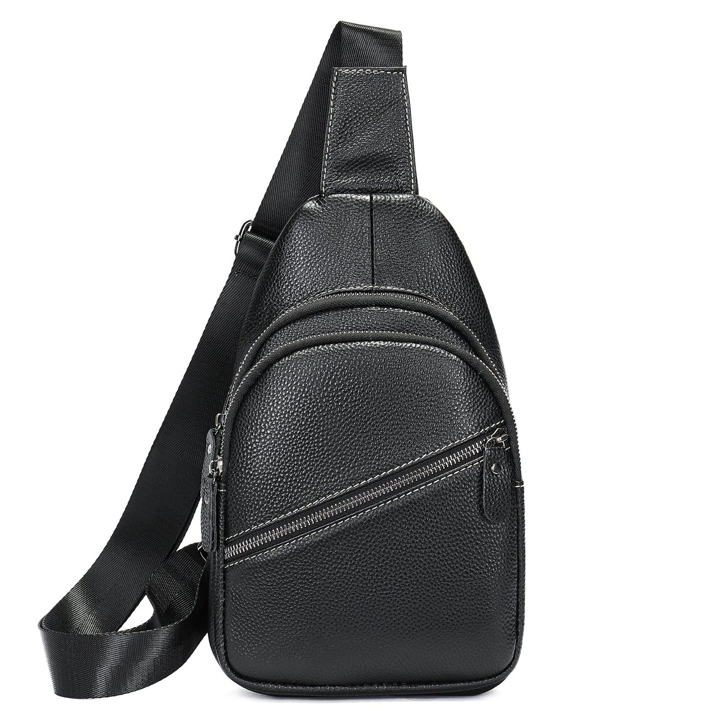 Men's Bust Bag Genuine Cowhide Leather Casual Fashion Men's Crossbody Bag Shoulder Bag 