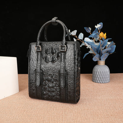 Crocodile Bone Skin Genuine Leather Men's Briefcase Business Commuting Casual Crossbody Shoulder Bag Vertical Handbag 