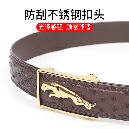 Ostrich skin men's belt genuine leather business casual automatic buckle width 3.4cm high quality male belt 