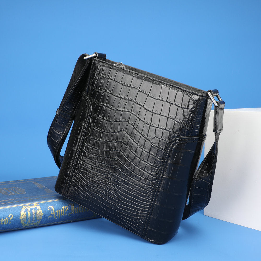 Men's Shoulder Bag Crocodile Skin Genuine Leather Business Casual Outdoor Office Crossbody Bag