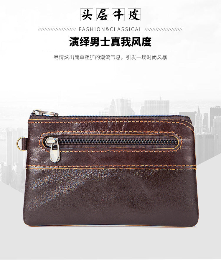 Men's Wallet Cow Leather Retro Casual Zipper Large Capacity Men's Wallet Coin Bag 