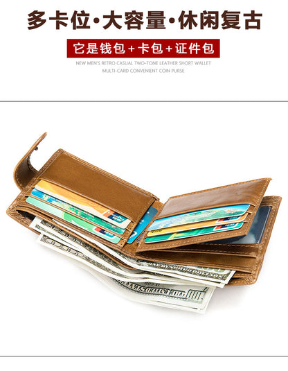Men's Short Wallet Business Genuine Cowhide Leather Coin Purse Card Bag Men's Wallet 