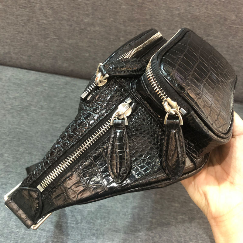 Men's waist pouch made of crocodile skin genuine leather Casual fashion Bust bag Crossbody bag 