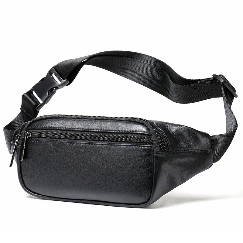 Men's Waist Bag Genuine Sheepskin Leather Simple Retro Waterproof Crossbody Bust Bag 