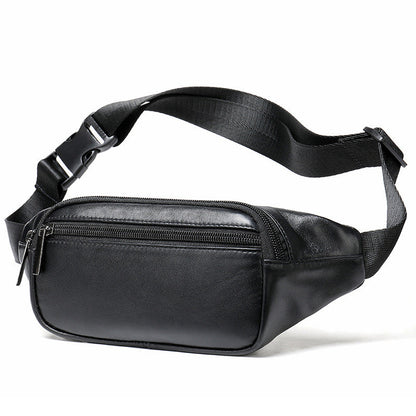 Men's Waist Bag Genuine Sheepskin Leather Simple Retro Waterproof Crossbody Bust Bag 