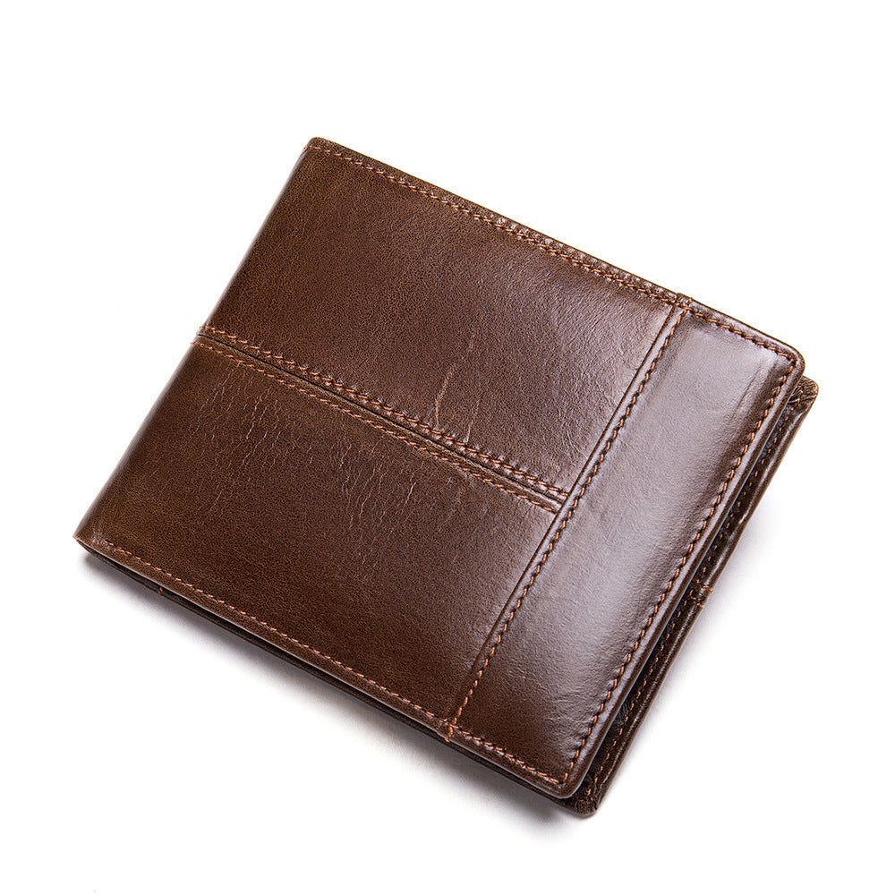 Men's short wallet cowhide thin rfid anti-theft business men's wallet 