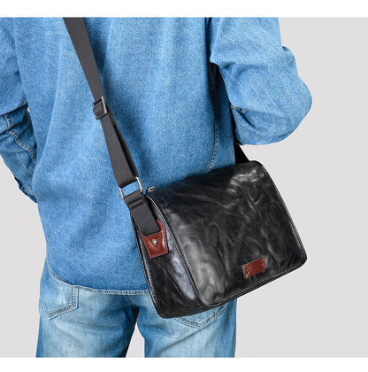 Men's Shoulder Bag Genuine Cowhide Leather Fashion Hand-held Crossbody Bag for Men 