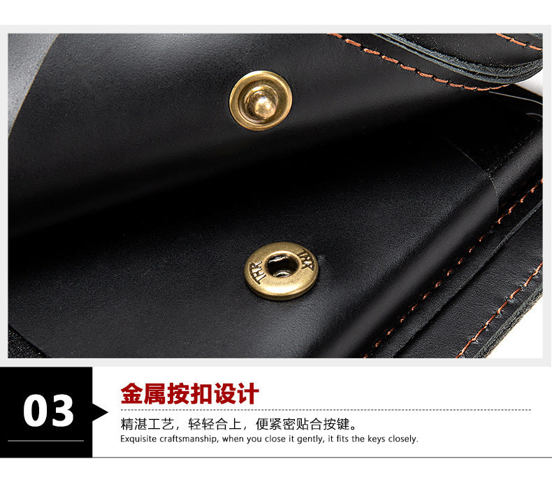 Men's short wallet genuine cowhide leather aluminum alloy automatic pop-up card bag RFID anti-theft brush wallet for men 