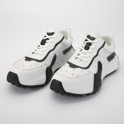 Men's Shoes Made of Ostrich Skin Genuine Leather Men's Shoes In-Heel Anti-Slip Fashion Casual Sneakers 