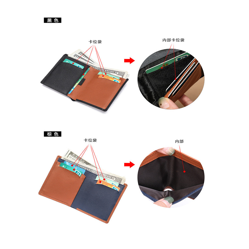 Men's short wallet genuine cowhide leather bi-fold retro card bag men's wallet 