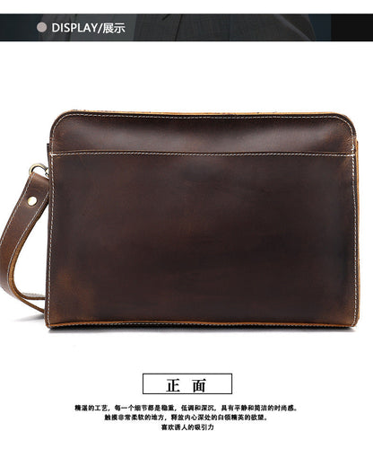 Men's Clutch Bag Cow Leather Crazy Horse Vintage Men's Handbag 