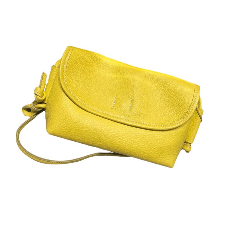 Genuine Leather Ladies Diagonal Shoulder Bag Retro Messenger Bag with Lid Zipper Handbag
