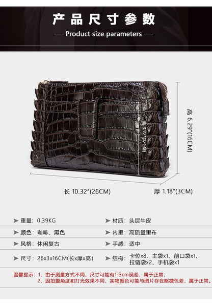 Men's Wallet Cow Leather Crocodile Crest Fashion Clutch Bag Smartphone Coin Card Holder Men's Wallet 