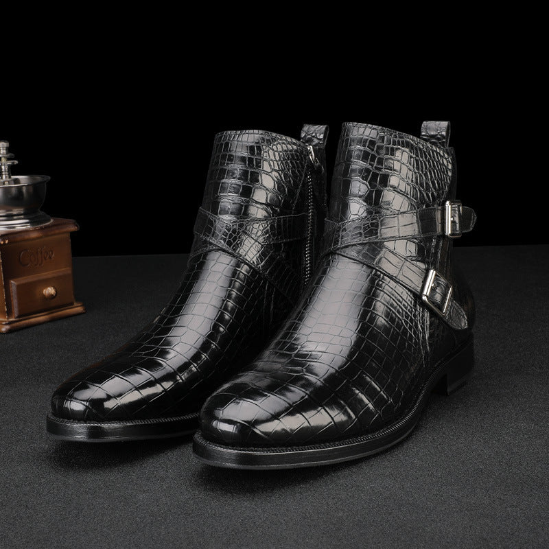 Men's Martin Boots Autumn/Winter Cold Protection Crocodile Skin Genuine Leather Men's Snow Boots 