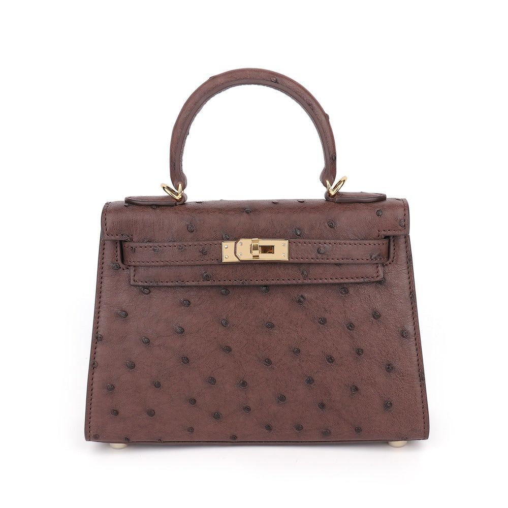 Ostrich Leather Women's Genuine Leather Handbag Hand-stitched Waxed Thread Pouch Shoulder Bag Crossbody Bag Casual