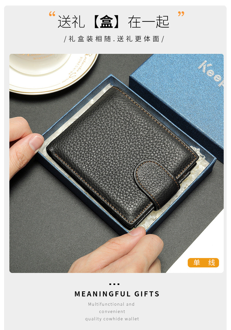 Men's short wallet made of genuine cowhide leather Casual men's wallet 