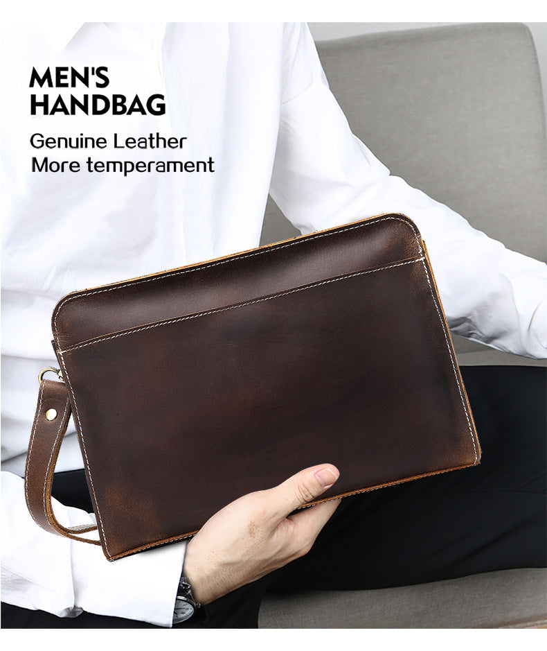 Men's Clutch Bag Cow Leather Crazy Horse Vintage Men's Handbag 