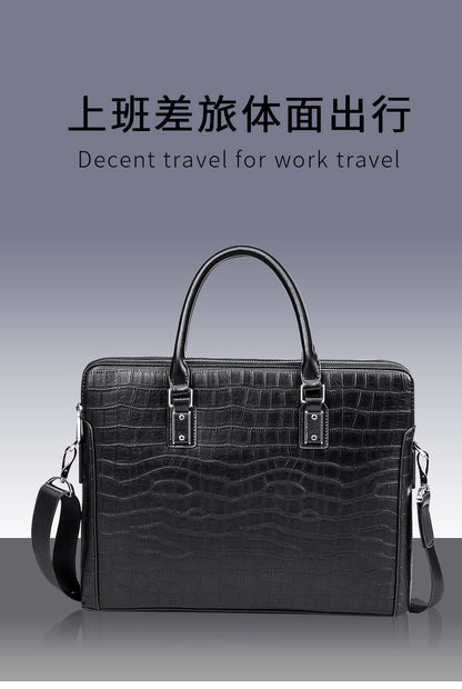 Men's Briefcase Handbag Cowhide Genuine Leather Computer Bag Business Large Capacity Fashion Crocodile Crest Handbag for Men 