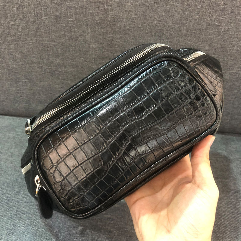 Men's waist pouch made of crocodile skin genuine leather Casual fashion Bust bag Crossbody bag 
