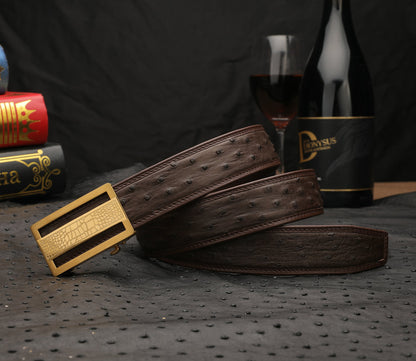 Ostrich leather genuine leather men's belt automatic buckle casual width 3.4cm men belt gift present