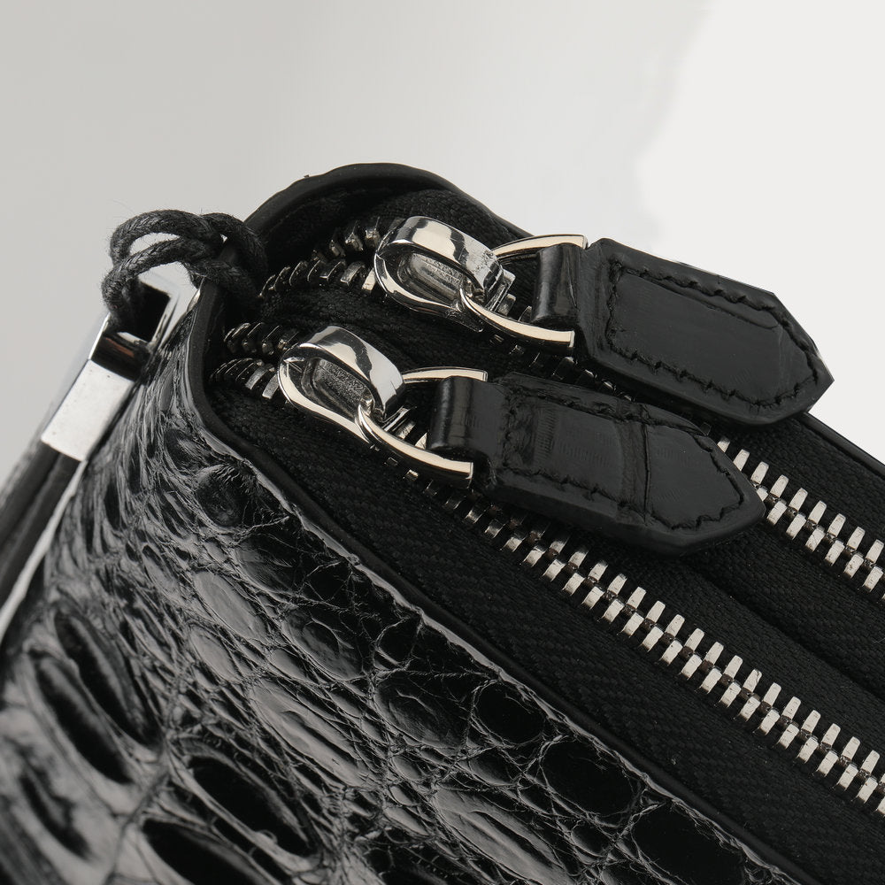 Siamese Crocodile Skin Men's Long Wallet Double Zipper Card Bag Genuine Leather Wallet Handbag 