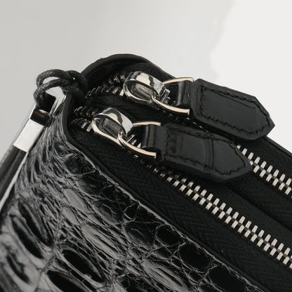 Siamese Crocodile Skin Men's Long Wallet Double Zipper Card Bag Genuine Leather Wallet Handbag 