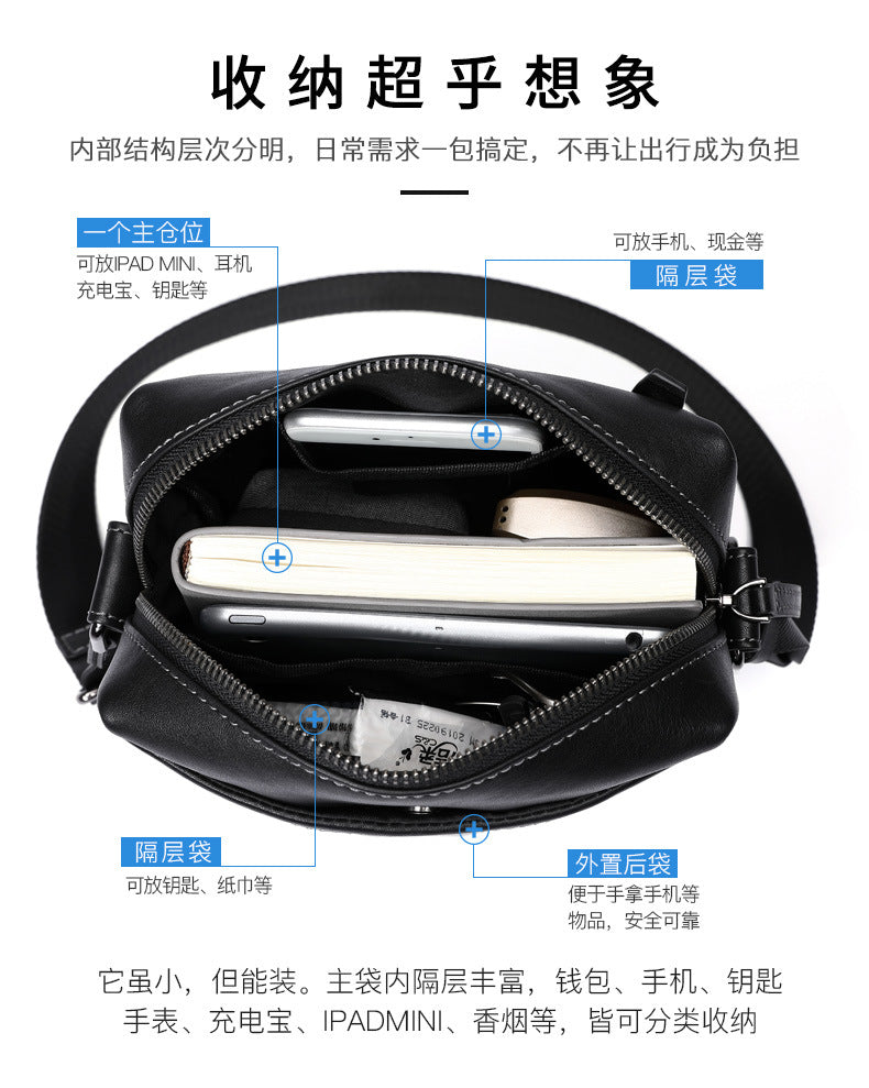 Men's Shoulder Bag Sports Bag Made of Genuine Cowhide Leather Casual Crossbody Bag for Men 