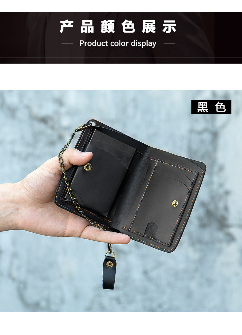 Men's short wallet genuine cowhide leather aluminum alloy automatic pop-up card bag RFID anti-theft brush wallet for men 