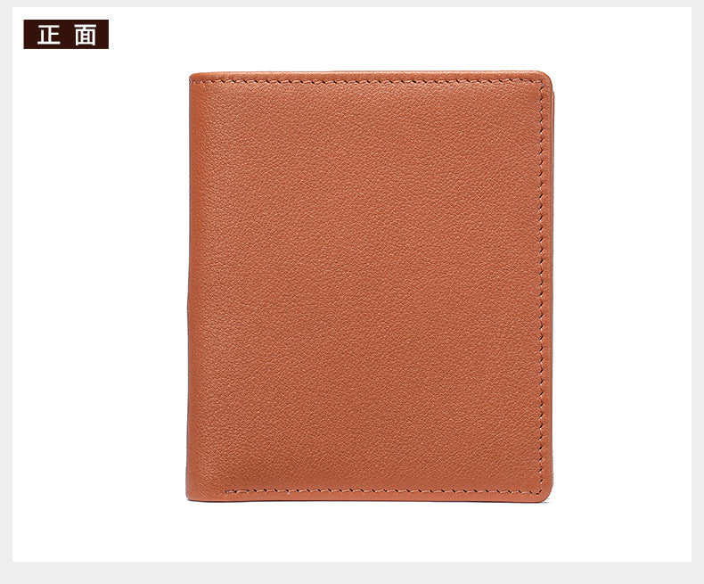 Men's short wallet genuine cowhide leather bi-fold retro card bag men's wallet 