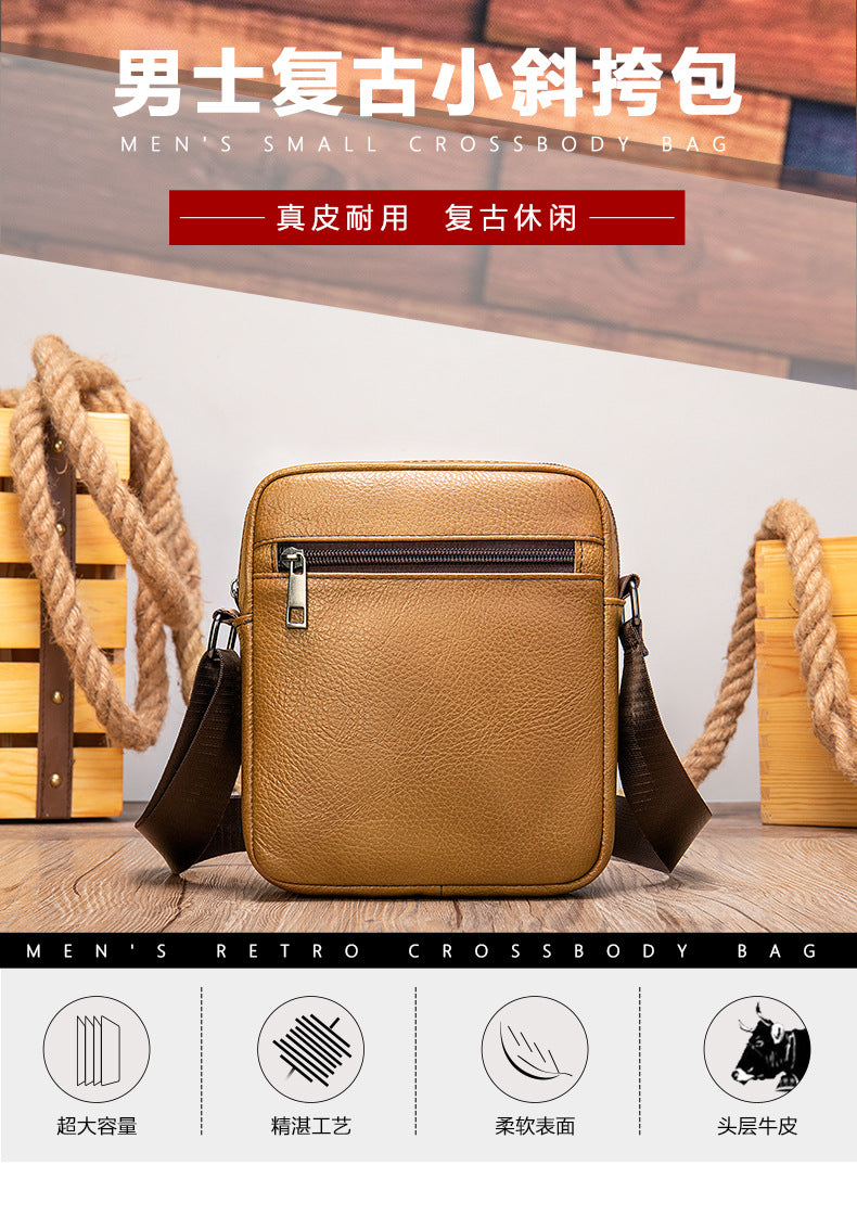 Men's shoulder bag Genuine cowhide leather business commuter lychee pattern crossbody bag for men 