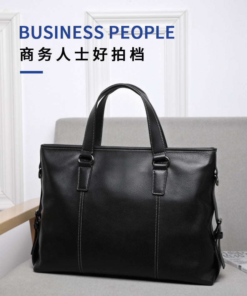 Men's Handbag Genuine Cowhide Leather Computer Bag Casual Business Briefcase Crossbody Bag 