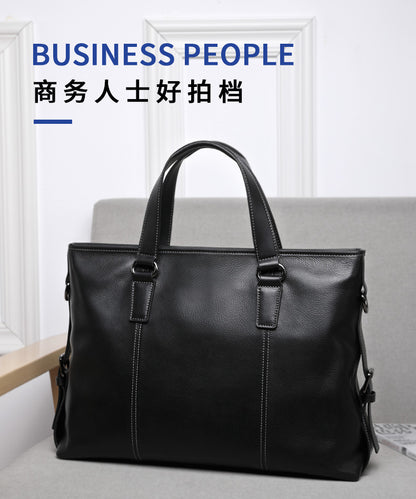 Men's Handbag Genuine Cowhide Leather Computer Bag Casual Business Briefcase Crossbody Bag 