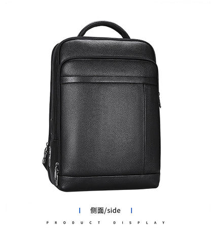Men's backpack, cowhide, genuine leather, business fingerprint lock, large capacity school bag, computer bag 