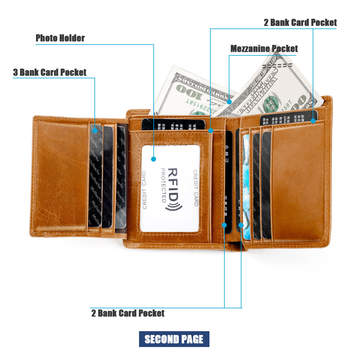 Men's wallet genuine cowhide leather RFID anti-theft brush large capacity multi-functional men's wallet 