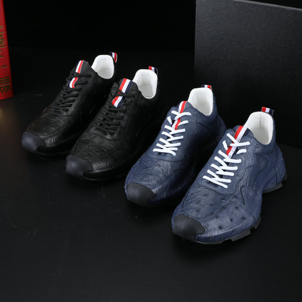 Ostrich leather genuine leather men's sneakers fashion casual shoes in-heel men's shoes 