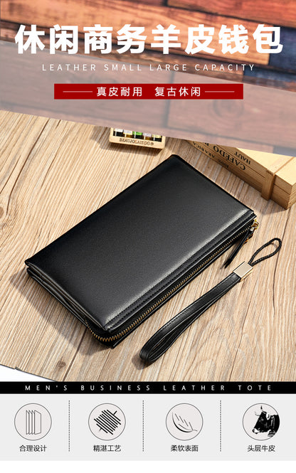 Men's Long Wallet Sheepskin Large Capacity Clutch Bag Business Wrist Bag Men's Wallet 