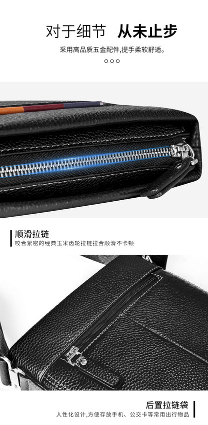 Men's Shoulder Bag Genuine Cowhide Leather Korean Fashion Business Casual Crossbody Bag for Men 