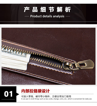 Men's Large Capacity Retro Crazy Horse Clutch Bag Long Wallet Card Holder Multifunctional Men's Handbag 