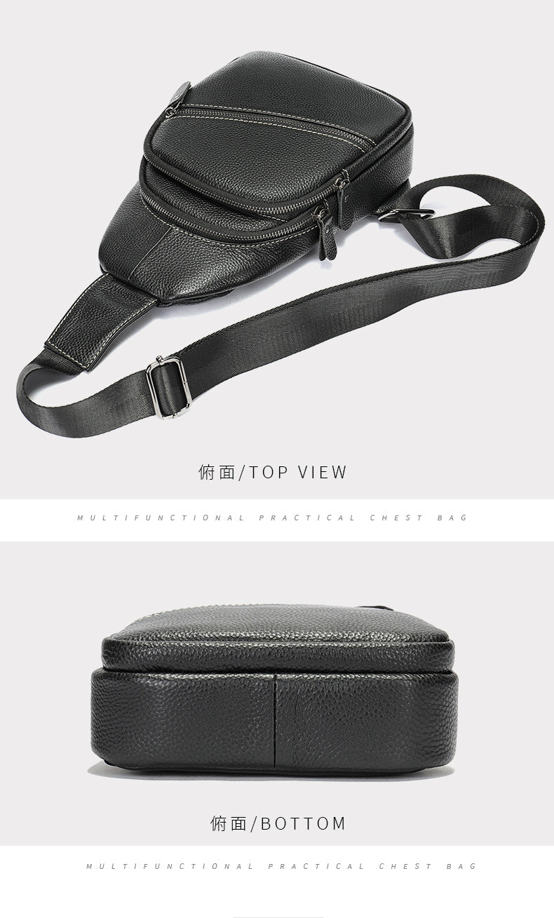Men's Bust Bag Genuine Cowhide Leather Casual Fashion Men's Crossbody Bag Shoulder Bag 