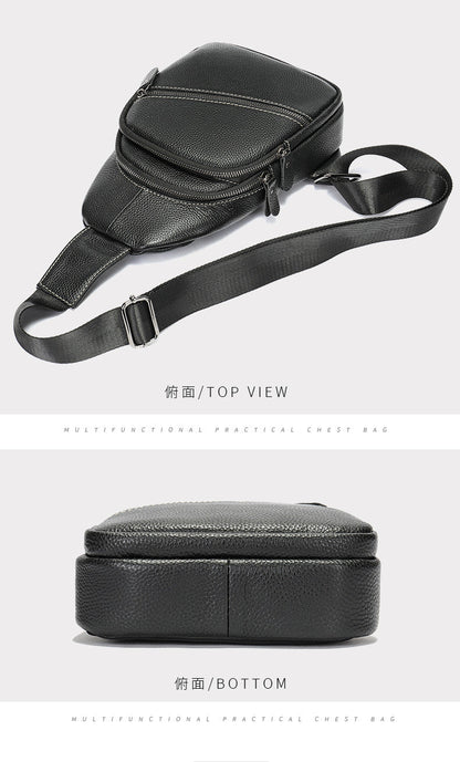 Men's Bust Bag Genuine Cowhide Leather Casual Fashion Men's Crossbody Bag Shoulder Bag 