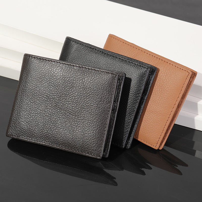 Men's short wallet made of genuine cowhide leather bifold folding DIY handmade wallet men's wallet 