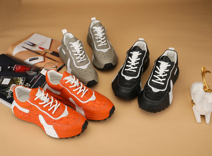Men's Shoes Made of Ostrich Skin Genuine Leather Men's Shoes In-Heel Anti-Slip Fashion Casual Sneakers 