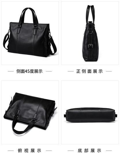 Men's Handbag Genuine Cowhide Leather Computer Bag Casual Business Briefcase Crossbody Bag 