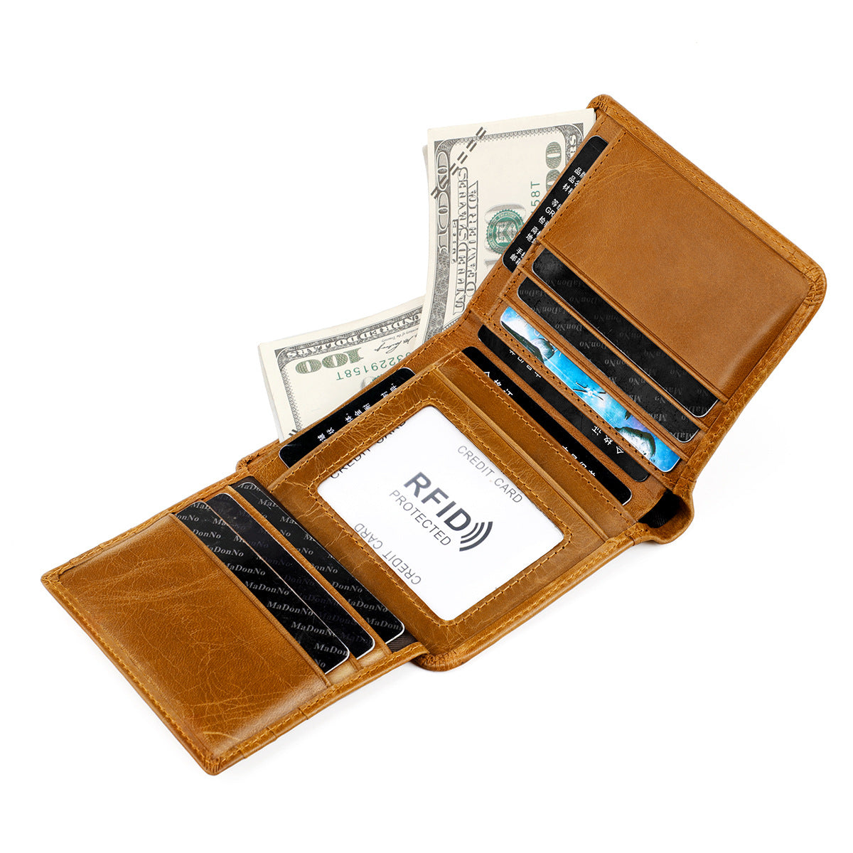 Men's wallet genuine cowhide leather RFID anti-theft brush large capacity multi-functional men's wallet 