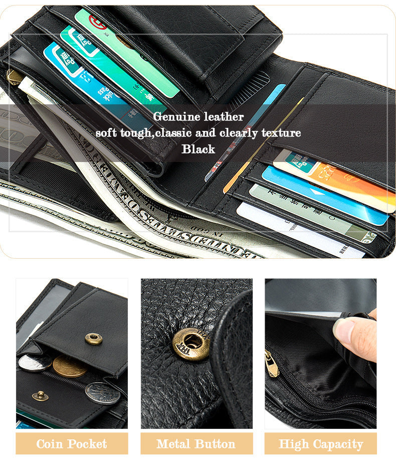 Men's wallet cowhide texture lychee pattern card holder business wallet for men 